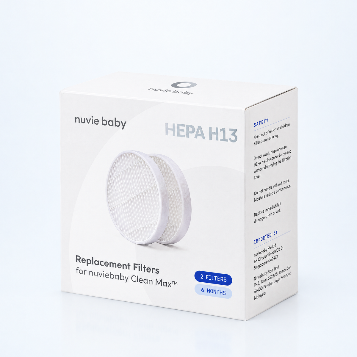 Kotak HEPA-13 Filters, bulat, Clean Max, pandangan hadapan, di atas latar putih